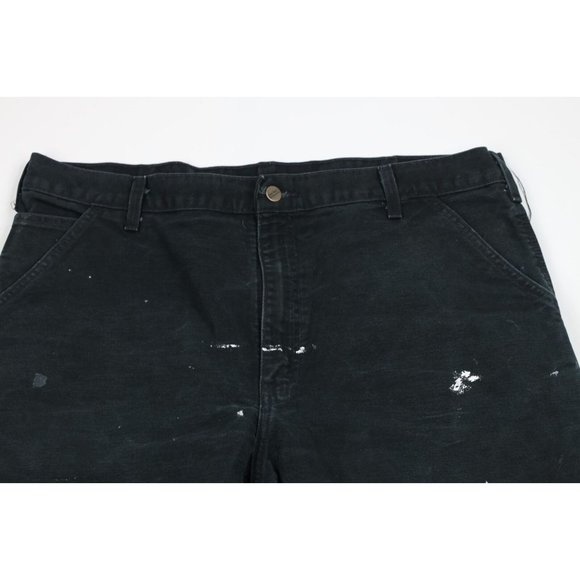 Vintage Carhartt Mens 36x32 Thrashed Wide Leg Dungaree Fit Canvas Pants Black - Picture 2 of 12
